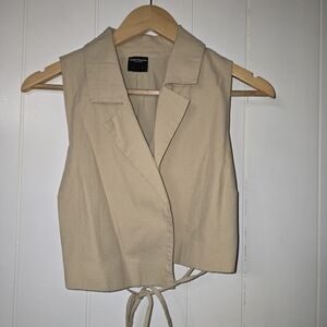 Cream Sleeveless Tie-Front Vest